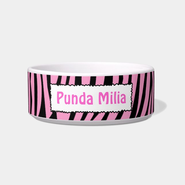 Schwarzer und rosa Zebra Stripes personalisierte Napf (Vorderseite)