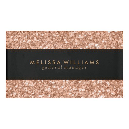 Schwarzer und Rose-Gold-Glitzer Namenschild (Vorderseite)