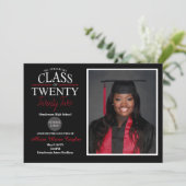 Schwarzer und roter Abschluss Einladung mit Foto (Stehend Vorderseite)