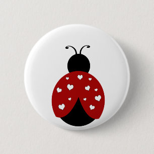 Schwarzer und roter Herz-Marienkäfer Button