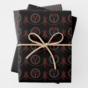 Schwarzer und roter Kranz viktorianischer gothisch Geschenkpapier Set