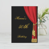 Schwarzer und roter Vorhang Einladung zum Geburtst (Stehend Vorderseite)