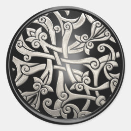 Schwarzer und silberer Keltischer Damast Umschlag Runder Aufkleber