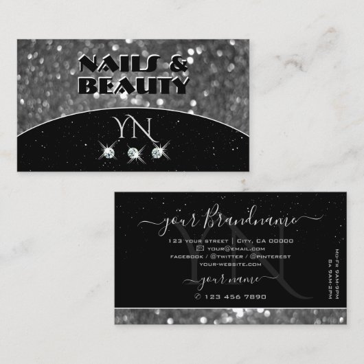 Schwarzer und Silberfunkel-Glitzer Diamonds Monogr Visitenkarte (Vorne/Hinten)