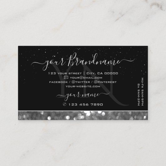 Schwarzer und Silberfunkel-Glitzer Diamonds Monogr Visitenkarte (Rückseite)