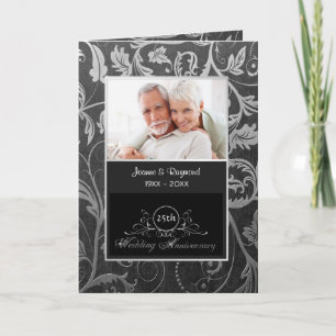 Schwarzer und silberner Damast 25. Hochzeitstag Einladung