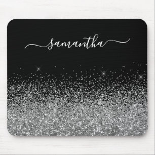 Schwarzer und silberner Glitter Eleganter Name Mousepad