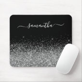 Schwarzer und Silberner Glitzer Eleganter Name Mousepad (Mit Mouse)