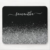 Schwarzer und Silberner Glitzer Eleganter Name Mousepad (Vorne)