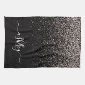Schwarzer und Silberner Glitzer Geschirrtuch (Horizontal)