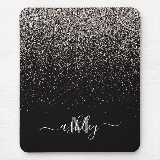 Schwarzer und Silberner Glitzer Mousepad (Vorne)
