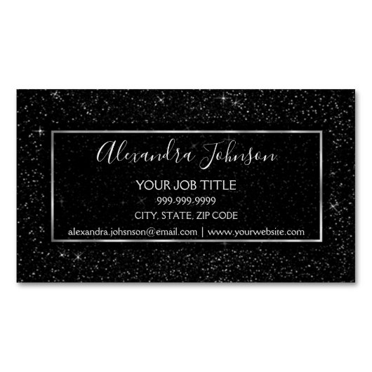 Schwarzer und Silberner Glitzer Sparkle Glitzer St Magnetische Visitenkarte (Vorderseite)
