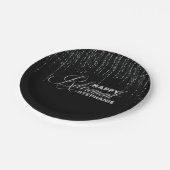 Schwarzer und silberner Ruhestands-Party-Teller Pappteller (Schrägansicht)