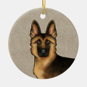 Schwarzer und Tan-deutscher Schäferhund Kopf auf B Keramik Ornament