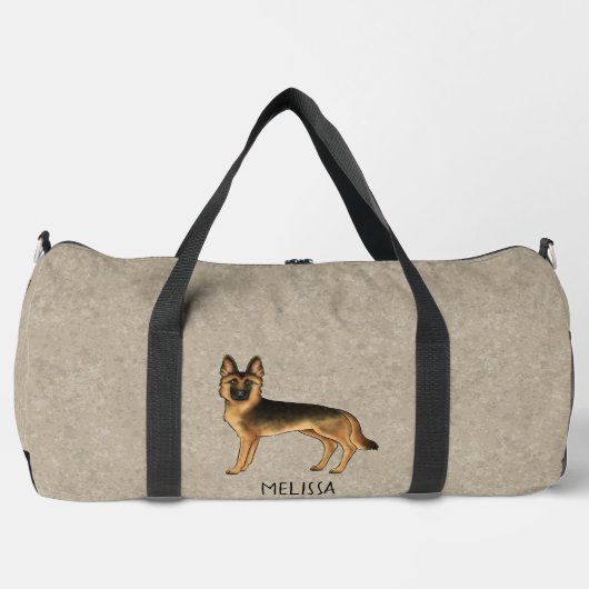 Schwarzer und Tan Deutscher Schäferhund und Name B Duffle Bag (Vorderseite)
