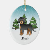 Schwarzer und Tan Mini Goldendoodle - Winterwald Keramik Ornament (Rechts)