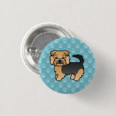 Schwarzer und Tan Norfolk Terrier Hund auf blau Button (Vorne & Hinten)