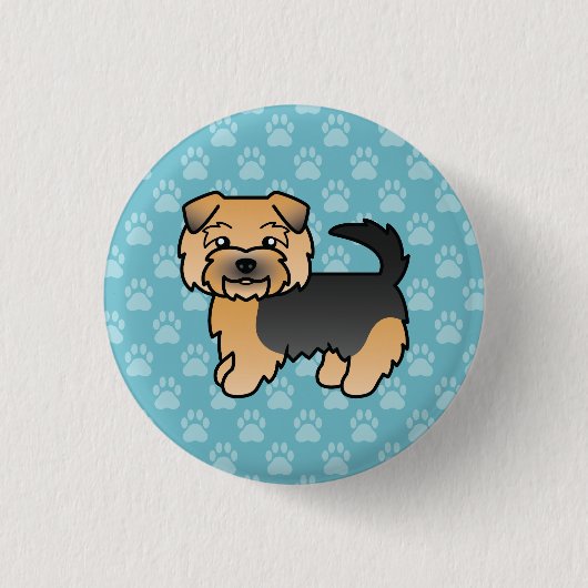 Schwarzer und Tan Norfolk Terrier Hund auf blau Button (Vorderseite)