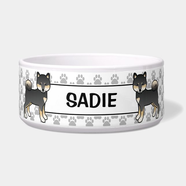 Schwarzer und Tan Shiba Inu Niedlicher Hund mit Ha Napf (Vorderseite)