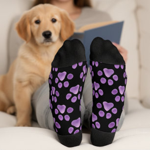 Schwarzer und violetter Pfotenabdruck Socken