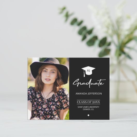 Schwarzer und weißer Abschluss | Mit Monogramm Fot Postkarte (Stehend Vorderseite)