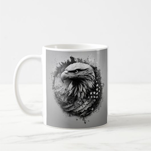 Schwarzer und weißer Amerikanischer Fahnenadler Kaffeetasse (Links)