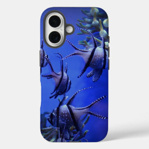 Schwarzer und weißer Angelfisch im tiefen Blauen M iPhone 16 Hülle