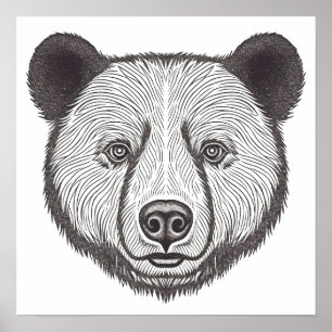 Schwarzer und weißer Bär Portrait Niedlicher Stift Poster