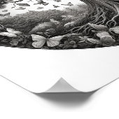 Schwarzer und weißer Baum des Lebens mit Schmetter Poster (Ecke)