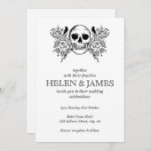 Schwarzer und weißer Blumenschädel zwischen Hochze Einladung (Vorne/Hinten)