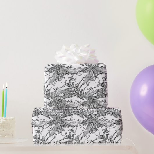 Schwarzer und weißer Buckelwal Geschenkpapier (Partygeschenke)