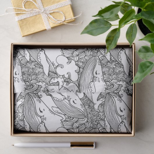 Schwarzer und weißer Buckelwal Seidenpapier (Geschenk)