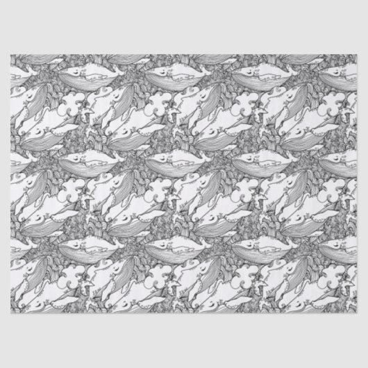 Schwarzer und weißer Buckelwal Seidenpapier (Vorderseite)