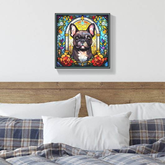Schwarzer und weißer Bulldog Leinwanddruck (Insitu (Schlafzimmer))