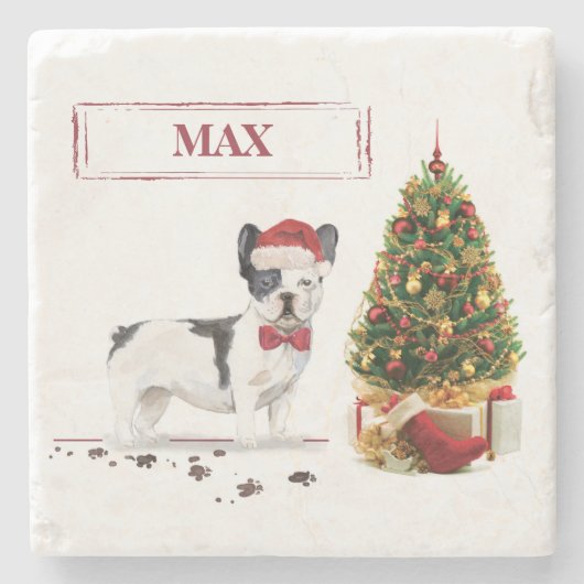 Schwarzer und weißer Bulldogge Steinuntersetzer (Vorderseite)