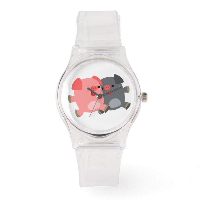 Schwarzer und weißer Cartoon Schweine Sporty Watch Armbanduhr (Vorderseite)
