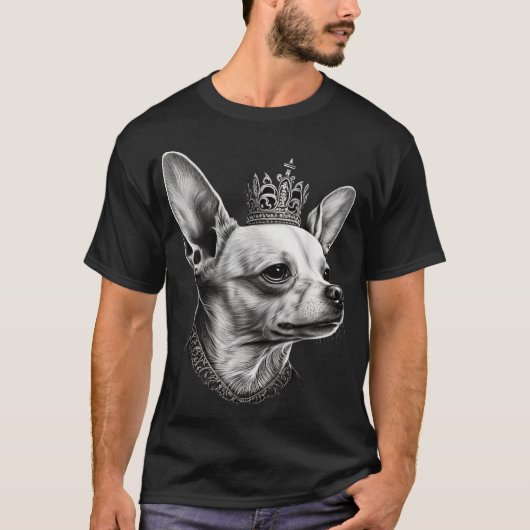 Schwarzer und weißer Chihuahua-Hund auf Kronchihua T-Shirt (Vorderseite)