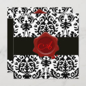 SCHWARZER UND WEISSER DAMASK, ROT-WAX-SIEGEL-MONOG EINLADUNG (Vorne/Hinten)