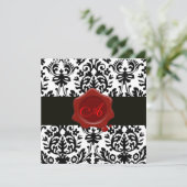 SCHWARZER UND WEISSER DAMASK, ROT-WAX-SIEGEL-MONOG EINLADUNG (Stehend Vorderseite)