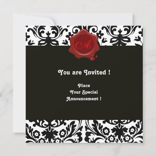 SCHWARZER UND WEISSER DAMASK, ROT-WAX-SIEGEL-MONOG EINLADUNG (Rückseite)