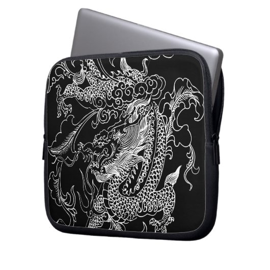 Schwarzer und Weißer Drache Laptopschutzhülle (Vorderseite Links)