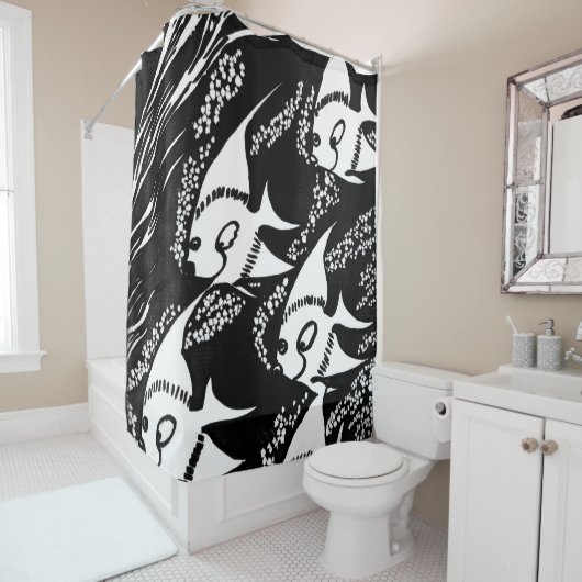 Schwarzer und weißer Fisch Duschvorhang (Beispiel)