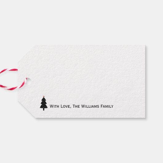 Schwarzer und weißer froher Weihnachtsbaum Geschenkanhänger (Rückseite Horizontal)