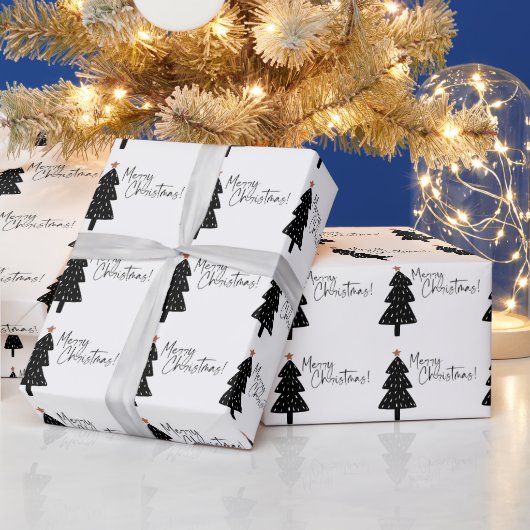 Schwarzer und weißer froher Weihnachtsbaum Geschenkpapier (Feiertage)