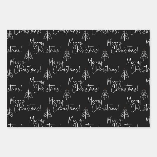 Schwarzer und weißer froher Weihnachtsbaum Geschenkpapier Set (Vorderseite)