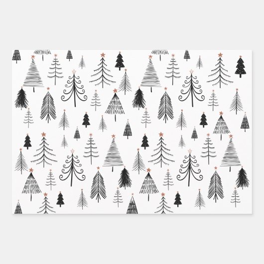 Schwarzer und weißer froher Weihnachtsbaum Geschenkpapier Set (Vorderseite 3)