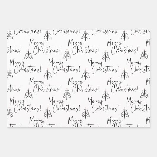 Schwarzer und weißer froher Weihnachtsbaum Geschenkpapier Set (Vorderseite)