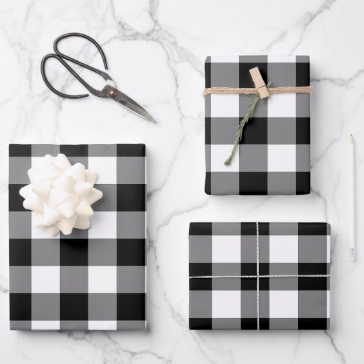 Schwarzer und weißer Gingham-Karo Kariert Geschenkpapier Set (Vorderseite)