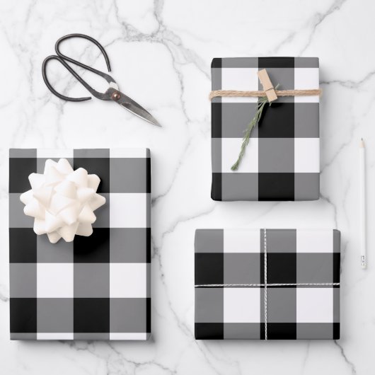 Schwarzer und weißer Gingham-Karo Kariert Geschenkpapier Set (Vorderseite)