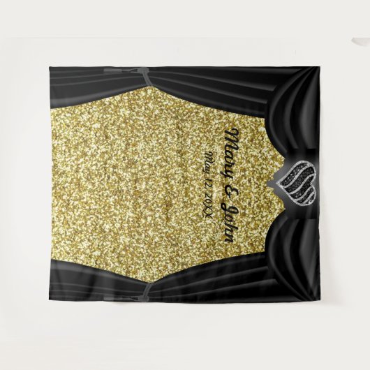 Schwarzer und weißer Glitzer-Schwarzer Vorhang Wandteppich (Vorderseite (Horizontal))